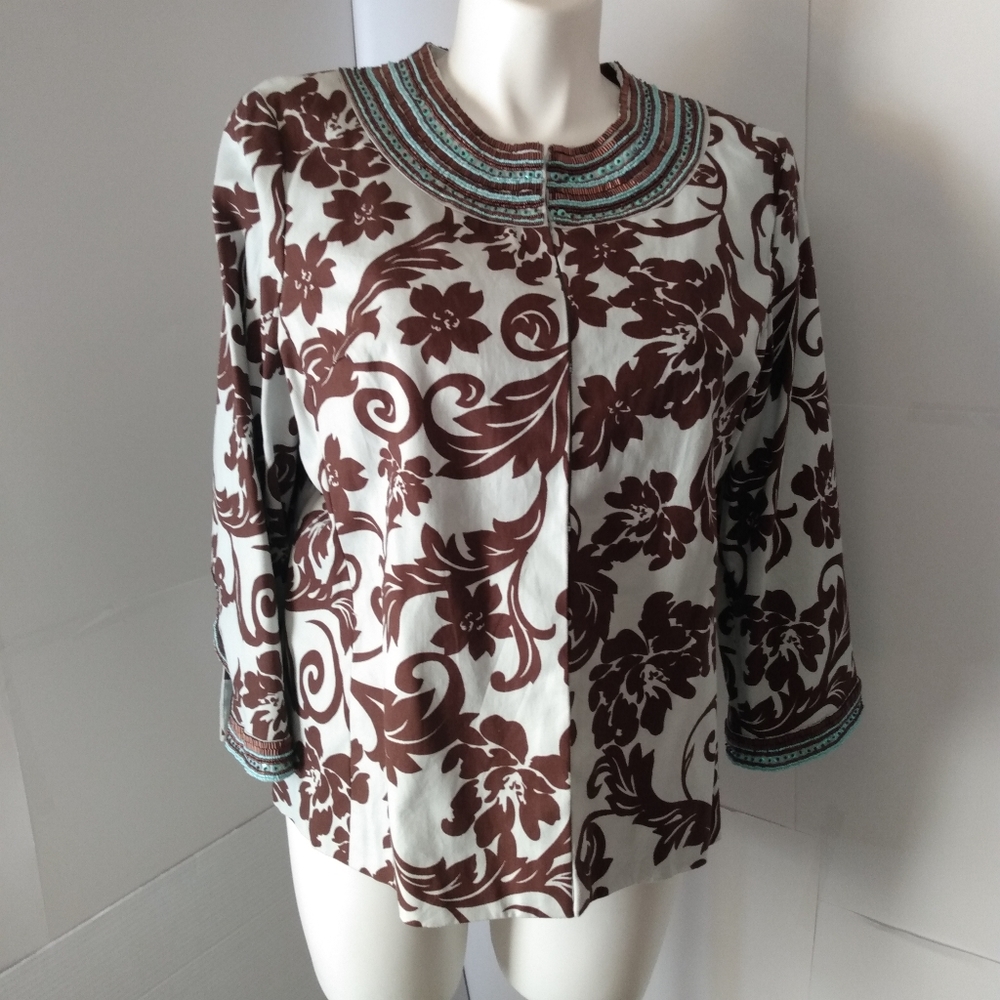 Victor Costa jacket embellished Brown Blue Mobwife